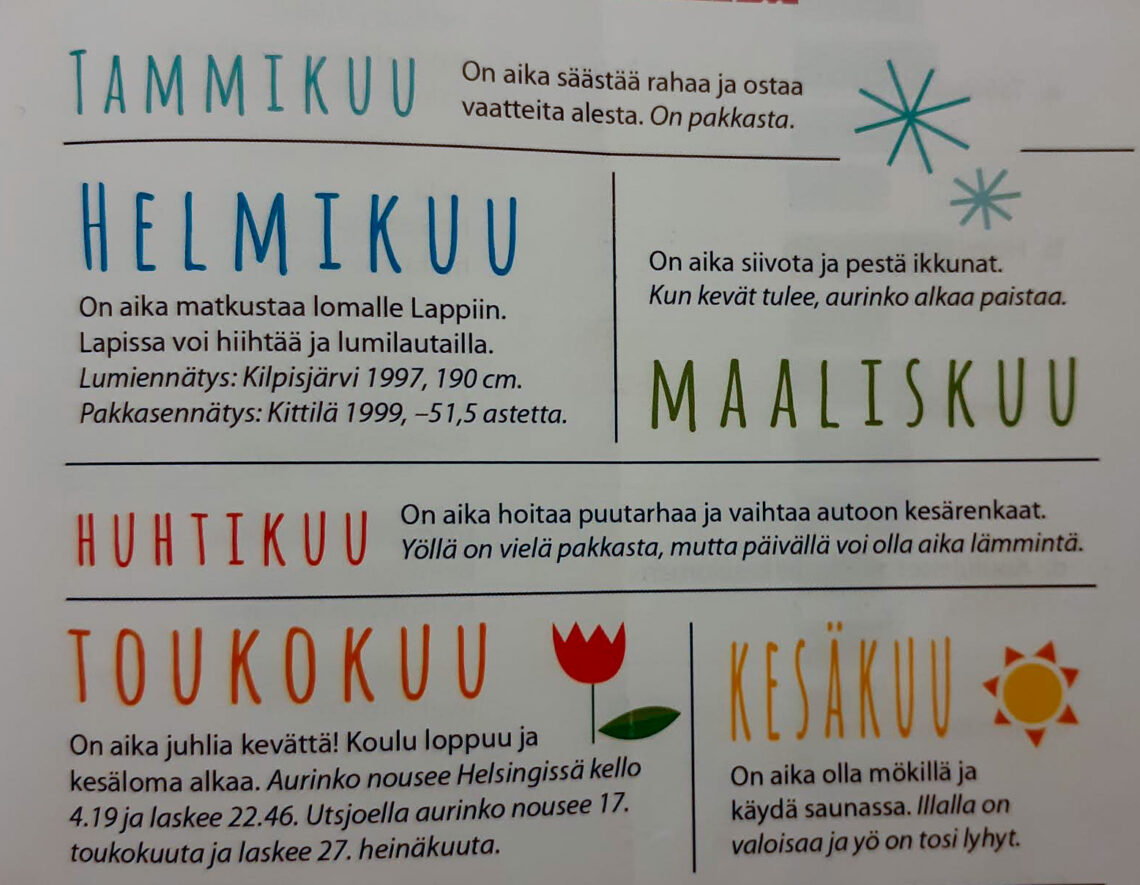 měsíce ve finštině